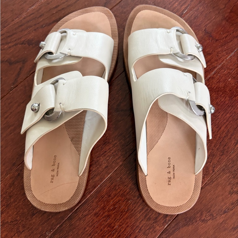 Rag & Bone Slide Avost Sandals Size 38.5 Antique White leather - Picture 7 of 16